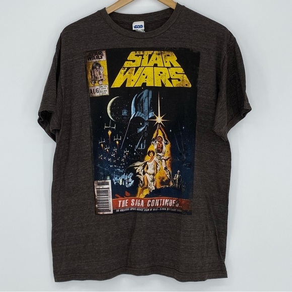 Star Wars Men's '90s Vintage The Saga Continues Comic Book Label Tshirt Brown, L - Picture 5 of 13